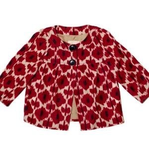 Michael Kors Ikat Linen Swing Jacket Top Red Black Tan PM 3/4 Sleeve